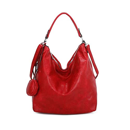 OBC Damen Tasche Shopper Hobo-Bag Schultertasche Umhängetasche Handtasche Damentasche Reisetasche Beuteltasche Leder Optik Rot von ITALYSHOP24