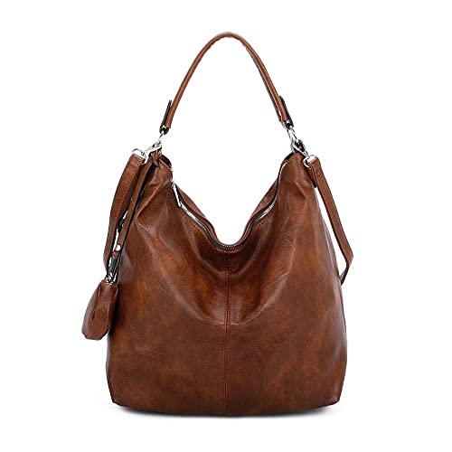 OBC Damen Tasche Shopper Hobo-Bag Schultertasche Umhängetasche Handtasche Damentasche Reisetasche Beuteltasche Leder Optik Schokobraun von ITALYSHOP24