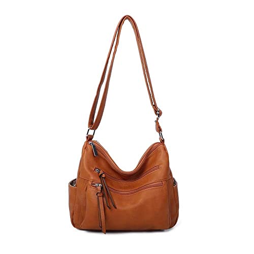 OBC Damen Tasche Shopper Schultertasche Umhängetasche Crossbody Henkeltasche Beuteltasche Crossover Handtasche City Bag Reise Kunst-Leder Cognac von ITALYSHOP24