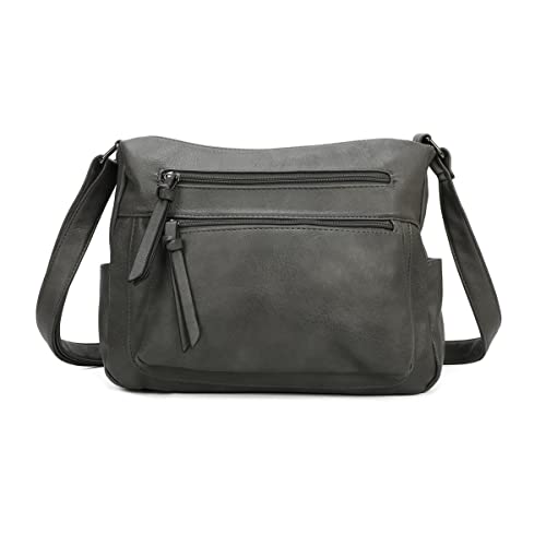 OBC Damen Tasche Shopper Schultertasche Umhängetasche Crossbody Henkeltasche Beuteltasche Crossover Handtasche City Bag Reise Kunst-Leder Dunkelgrau von ITALYSHOP24