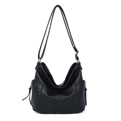 OBC Damen Tasche Shopper Schultertasche Umhängetasche Crossbody Henkeltasche Crossover Beuteltasche Handtasche Hobo Bag Reise Kunst-Leder Schwarz von ITALYSHOP24