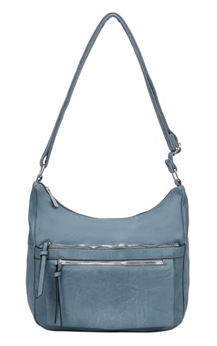 OBC Damen Tasche Shopper Schultertasche Umhängetasche Crossbody Hobo Bag Henkeltasche Beuteltasche Crossover Handtasche City Bag Reise Leder Optik Jeansblau von ITALYSHOP24