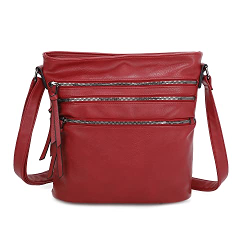 OBC Damen Tasche Shopper Schultertasche Umhängetasche Crossover Crossbody Henkeltasche Beuteltasche Handtasche City Bag Reise Kunst-Leder Rot von ITALYSHOP24