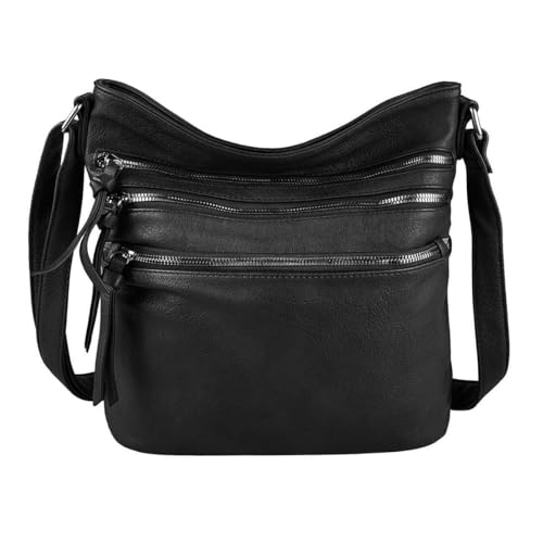 OBC Damen Tasche Shopper Schultertasche Umhängetasche Crossover Crossbody Henkeltasche Beuteltasche Handtasche City Bag Reise Kunst-Leder Schwarz von ITALYSHOP24