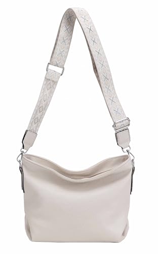 OBC Damen Tasche Shopper Umhängetasche Schultertasche Crossover Crossbody Beuteltasche Handtasche Hobo Bag Henkeltasche Reise Kunst-Leder Beige von ITALYSHOP24