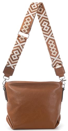 OBC Damen Tasche Shopper Umhängetasche Schultertasche Crossover Crossbody Beuteltasche Handtasche Hobo Bag Henkeltasche Reise Kunst-Leder Cognac von ITALYSHOP24