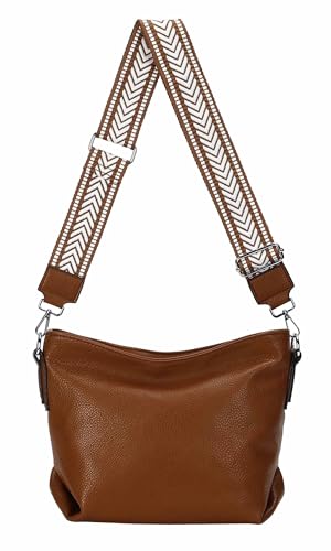 OBC Damen Tasche Shopper Umhängetasche Schultertasche Crossover Crossbody Beuteltasche Handtasche Hobo Bag Henkeltasche Reise Kunst-Leder Cognac von ITALYSHOP24