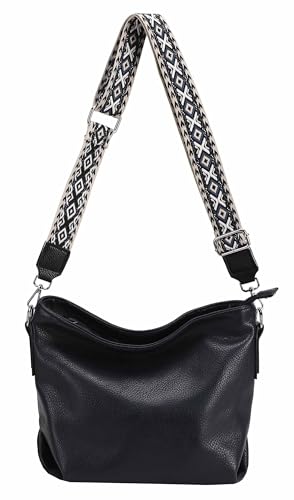 OBC Damen Tasche Shopper Umhängetasche Schultertasche Crossover Crossbody Beuteltasche Handtasche Hobo Bag Henkeltasche Reise Kunst-Leder Schwarz von ITALYSHOP24