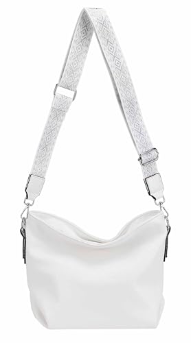 OBC Damen Tasche Shopper Umhängetasche Schultertasche Crossover Crossbody Beuteltasche Handtasche Hobo Bag Henkeltasche Reise Kunst-Leder Weiß von ITALYSHOP24