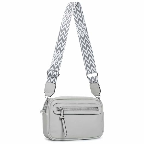 OBC Damen Tasche Umhängetasche Brusttasche Cross Over Body Bag Gürteltasche Schultertasche Bauchtasche Hüfttasche Abend Freizeit Reise Leder Optik Hellgrau von ITALYSHOP24