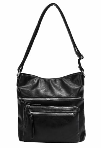 Damen Tasche Umhängetasche Crossbody Shopper Schultertasche Hobo Bag Beuteltasche Crossover Handtasche City Bag Henkeltasche Reise Leder Optik Schwarz von ITALYSHOP24