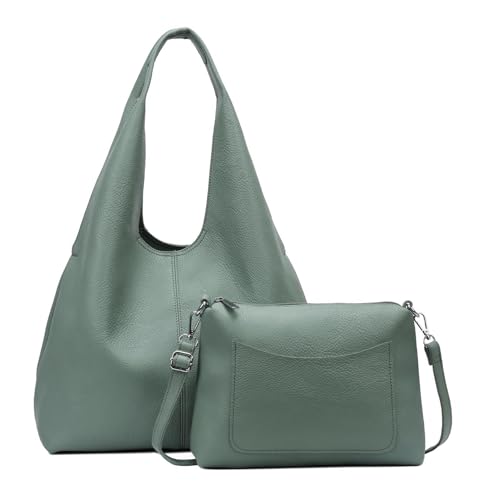Damen Tasche XXL Set 2in1 Shopper Hobo Bag Schultertasche Cross Over Body Bag Umhängetasche Beuteltasche Handtasche Leder Optik Mint V2 von ITALYSHOP24