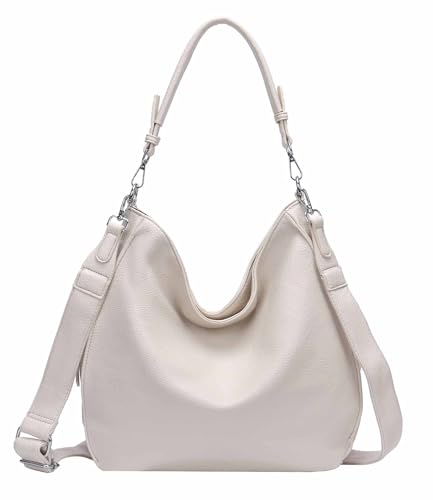 OBC Damen Tasche XXL Shopper Hobo Bag Schultertasche Crossbody Umhängetasche Beuteltasche Handtasche Crossover Leder Optik Beige von ITALYSHOP24