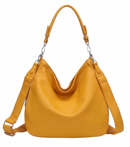 OBC Damen Tasche XXL Shopper Hobo Bag Schultertasche Crossbody Umhängetasche Beuteltasche Handtasche Crossover Leder Optik Gelb V1 von ITALYSHOP24