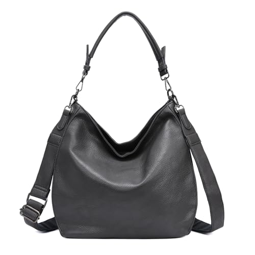 OBC Damen Tasche XXL Shopper Hobo Bag Schultertasche Crossbody Umhängetasche Beuteltasche Handtasche Crossover Leder Optik Grau von ITALYSHOP24