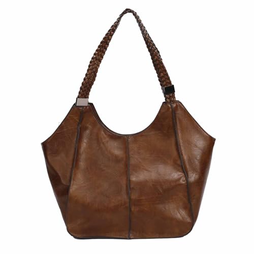 OBC Damen XXL Tasche Schultertasche Shopper Businesstasche Umhängetasche Workbag Henkeltasche Reisetasche FLECHTOPTIK Henkel Leder Optik Braun von ITALYSHOP24