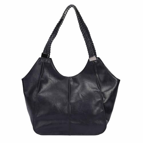 OBC Damen XXL Tasche Schultertasche Shopper Businesstasche Umhängetasche Workbag Henkeltasche Reisetasche FLECHTOPTIK Henkel Leder Optik Dunkelblau von ITALYSHOP24