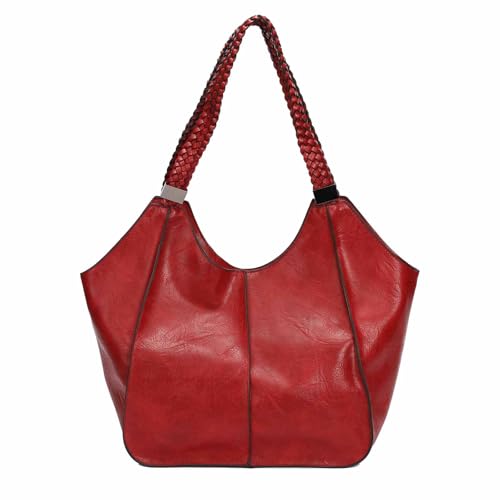 OBC Damen XXL Tasche Schultertasche Shopper Businesstasche Umhängetasche Workbag Henkeltasche Reisetasche FLECHTOPTIK Henkel Leder Optik Rot von ITALYSHOP24