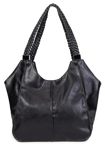 OBC Damen XXL Tasche Schultertasche Shopper Businesstasche Umhängetasche Workbag Henkeltasche Reisetasche FLECHTOPTIK Henkel Leder Optik Schwarz von ITALYSHOP24