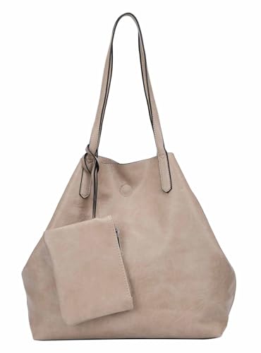 OBC Damen XXL Tasche Set 3in1 Shopper Handtasche Crossbody Hobo Bag Schultertasche Umhängetasche Cross-Over DIN-A4 Damentasche Reisetasche Beuteltasche Leder Optik Taupe von ITALYSHOP24