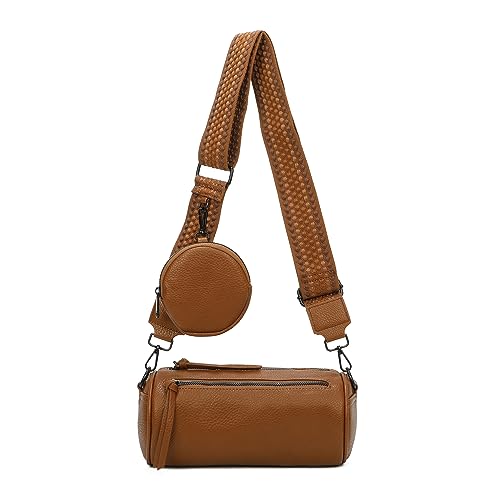 OBC Damen Zylinder Crossbody Tasche Umhängetasche Schultertasche Handtasche Gürteltasche Handytasche Bucket Bag Retro Vintage Messenger Cognac von ITALYSHOP24