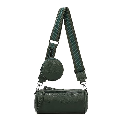 OBC Damen Zylinder Crossbody Tasche Umhängetasche Schultertasche Handtasche Gürteltasche Handytasche Bucket Bag Retro Vintage Messenger Grün von ITALYSHOP24