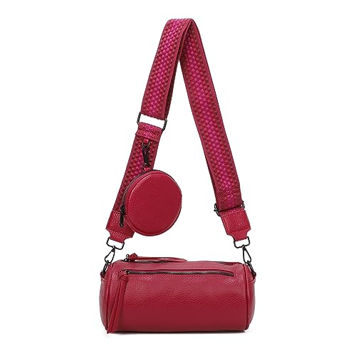 OBC Damen Zylinder Crossbody Tasche Umhängetasche Schultertasche Handtasche Gürteltasche Handytasche Bucket Bag Retro Vintage Messenger Pink von ITALYSHOP24