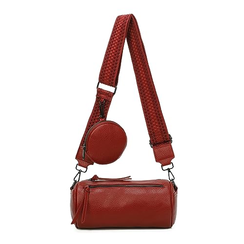 OBC Damen Zylinder Crossbody Tasche Umhängetasche Schultertasche Handtasche Gürteltasche Handytasche Bucket Bag Retro Vintage Messenger Rot von ITALYSHOP24