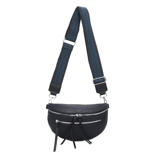 ITALYSHOP24 Damen Tasche Umhängetasche Brusttasche Muster Gürtel Bauchtasche Crossbody Gürteltasche Hüfttasche Crossover Bodybag Schultertasche Handytasche Leder Optik Blau S von ITALYSHOP24