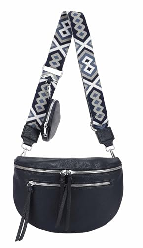 ITALYSHOP24 Damen Tasche Umhängetasche Brusttasche Muster Gürtel Bauchtasche Crossbody Gürteltasche Hüfttasche Crossover Bodybag Schultertasche Handytasche Leder Optik Blau von ITALYSHOP24