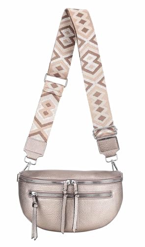 ITALYSHOP24 Damen Tasche Umhängetasche Brusttasche Muster Gürtel Bauchtasche Crossbody Gürteltasche Hüfttasche Crossover Bodybag Schultertasche Handytasche Leder Optik Bronze S von ITALYSHOP24