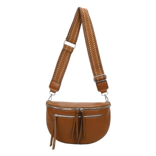 ITALYSHOP24 Damen Tasche Umhängetasche Brusttasche Muster Gürtel Bauchtasche Crossbody Gürteltasche Hüfttasche Crossover Bodybag Schultertasche Handytasche Leder Optik Cognac von ITALYSHOP24
