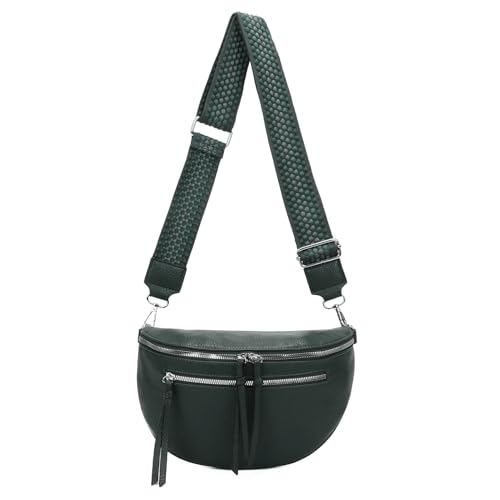 OBC ITALYSHOP24 Damen Tasche Umhängetasche Brusttasche Muster Gürtel Bauchtasche Crossbody Gürteltasche Hüfttasche Crossover Bodybag Schultertasche Handytasche Leder Optik Dunkelgrün M von ITALYSHOP24