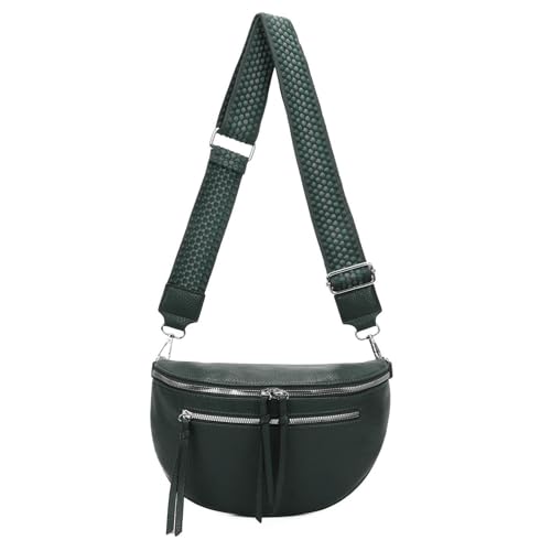 ITALYSHOP24 Damen Tasche Umhängetasche Brusttasche Muster Gürtel Bauchtasche Crossbody Gürteltasche Hüfttasche Crossover Bodybag Schultertasche Handytasche Leder Optik Dunkelgrün M von ITALYSHOP24