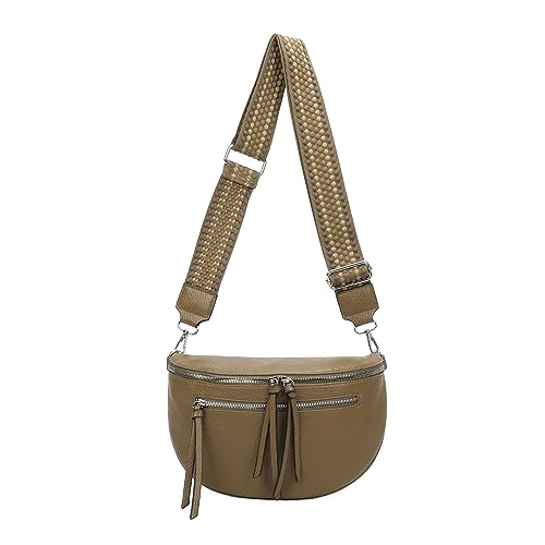 OBC ITALYSHOP24 Damen Tasche Umhängetasche Brusttasche Muster Gürtel Bauchtasche Crossbody Gürteltasche Hüfttasche Crossover Bodybag Schultertasche Handytasche Leder Optik Dunkeltaupe M von ITALYSHOP24