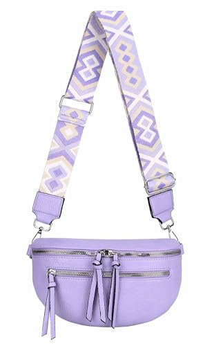 ITALYSHOP24 Damen Tasche Umhängetasche Brusttasche Muster Gürtel Bauchtasche Crossbody Gürteltasche Hüfttasche Crossover Bodybag Schultertasche Handytasche Leder Optik Flieder S von ITALYSHOP24