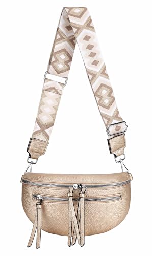 ITALYSHOP24 Damen Tasche Umhängetasche Brusttasche Muster Gürtel Bauchtasche Crossbody Gürteltasche Hüfttasche Crossover Bodybag Schultertasche Handytasche Leder Optik Gold S von ITALYSHOP24