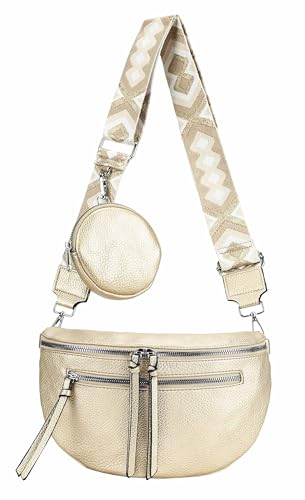 OBC ITALYSHOP24 Damen Tasche Umhängetasche Brusttasche Muster Gürtel Bauchtasche Crossbody Gürteltasche Hüfttasche Crossover Bodybag Schultertasche Handytasche Leder Optik Gold von ITALYSHOP24