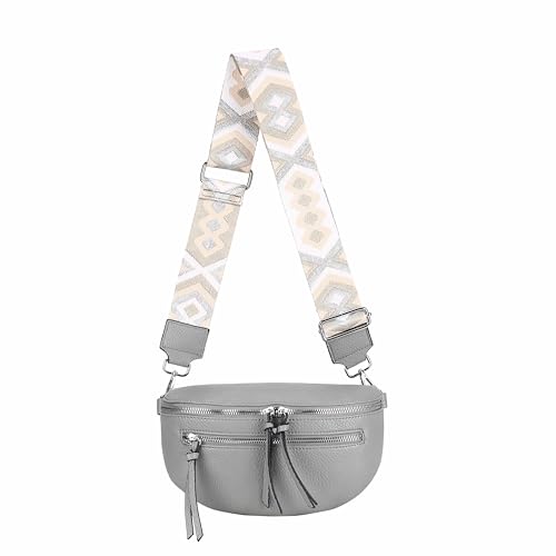 ITALYSHOP24 Damen Tasche Umhängetasche Brusttasche Muster Gürtel Bauchtasche Crossbody Gürteltasche Hüfttasche Crossover Bodybag Schultertasche Handytasche Leder Optik Grau S von ITALYSHOP24