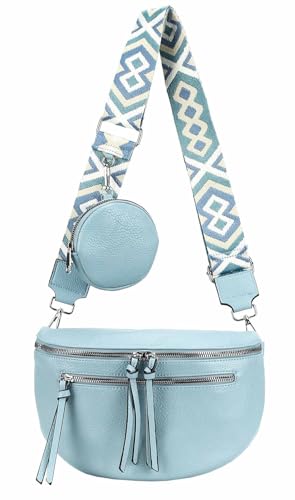 OBC ITALYSHOP24 Damen Tasche Umhängetasche Brusttasche Muster Gürtel Bauchtasche Crossbody Gürteltasche Hüfttasche Crossover Bodybag Schultertasche Handytasche Leder Optik Hellblau von ITALYSHOP24