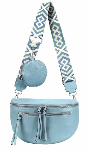 ITALYSHOP24 Damen Tasche Umhängetasche Brusttasche Muster Gürtel Bauchtasche Crossbody Gürteltasche Hüfttasche Crossover Bodybag Schultertasche Handytasche Leder Optik Hellblau von ITALYSHOP24
