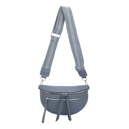 OBC ITALYSHOP24 Damen Tasche Umhängetasche Brusttasche Muster Gürtel Bauchtasche Crossbody Gürteltasche Hüfttasche Crossover Bodybag Schultertasche Handytasche Leder Optik Jeansblau S von ITALYSHOP24