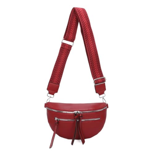 OBC ITALYSHOP24 Damen Tasche Umhängetasche Brusttasche Muster Gürtel Bauchtasche Crossbody Gürteltasche Hüfttasche Crossover Bodybag Schultertasche Handytasche Leder Optik Rot S von ITALYSHOP24