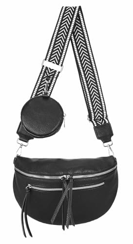 OBC ITALYSHOP24 Damen Tasche Umhängetasche Brusttasche Muster Gürtel Bauchtasche Crossbody Gürteltasche Hüfttasche Crossover Bodybag Schultertasche Handytasche Leder Optik Schwarz von ITALYSHOP24