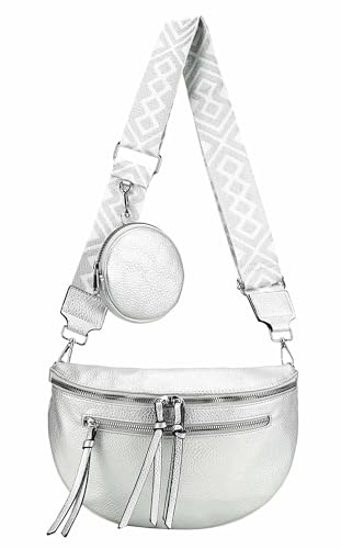 OBC ITALYSHOP24 Damen Tasche Umhängetasche Brusttasche Muster Gürtel Bauchtasche Crossbody Gürteltasche Hüfttasche Crossover Bodybag Schultertasche Handytasche Leder Optik Silber von ITALYSHOP24