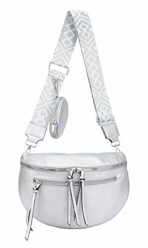 ITALYSHOP24 Damen Tasche Umhängetasche Brusttasche Muster Gürtel Bauchtasche Crossbody Gürteltasche Hüfttasche Crossover Bodybag Schultertasche Handytasche Leder Optik Silber von ITALYSHOP24