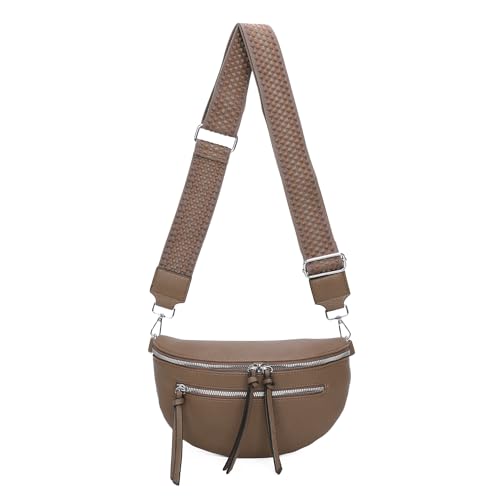 ITALYSHOP24 Damen Tasche Umhängetasche Brusttasche Muster Gürtel Bauchtasche Crossbody Gürteltasche Hüfttasche Crossover Bodybag Schultertasche Handytasche Leder Optik Taupe S von ITALYSHOP24