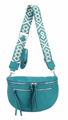 ITALYSHOP24 Damen Tasche Umhängetasche Brusttasche Muster Gürtel Bauchtasche Crossbody Gürteltasche Hüfttasche Crossover Bodybag Schultertasche Handytasche Leder Optik Türkis M von ITALYSHOP24
