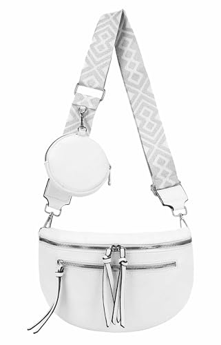 ITALYSHOP24 Damen Tasche Umhängetasche Brusttasche Muster Gürtel Bauchtasche Crossbody Gürteltasche Hüfttasche Crossover Bodybag Schultertasche Handytasche Leder Optik Weiß von ITALYSHOP24