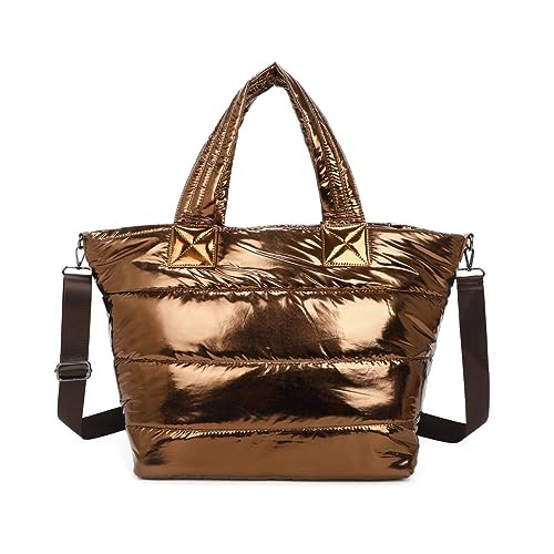 OBC ITALYSHOP24 XXL Damen Tasche Nylontasche Shopper Reisetasche Handtasche Schultertasche Umhängetasche Beuteltasche Weekender Shopping Bag Reisetasche Bronze V1 von ITALYSHOP24